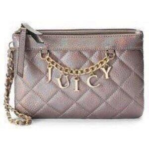Juicy Couture womens wristlet Iridescent Pewter Quilted Chain‎ Accent Logo New